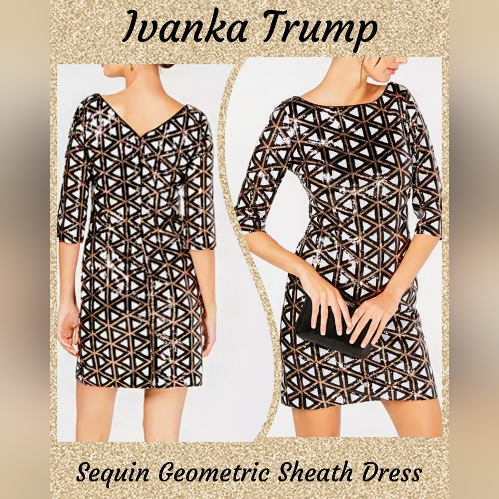 Ivanka Trump, NWT, Geometric, Sequin, Sheath Dress, Size 8